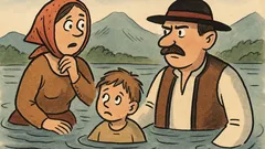 Dowcip: Góral z rodziną przechodzi w bród Dunajec