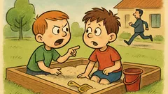 Dowcip: Dwóch malców siedzi w piaskownicy i dyskutuje