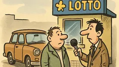 Dowcip: Wielka kumulacja. Dziennikarz pod budką Lotto...