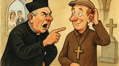 Dowcip: Proboszcz beszta kościelnego za ślub i pogrzeb